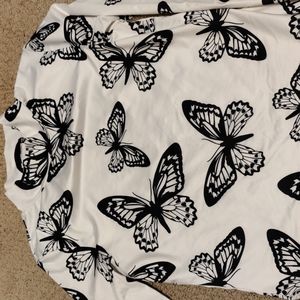 Junior Mock Neck Butterfly Print Tee
